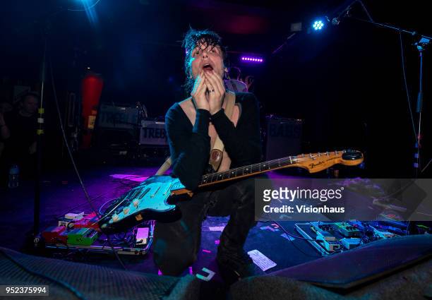 Trampolene with lead singer Jack Jones perform at the Night and Day Cafe on April 26, 2018 in Manchester, England.