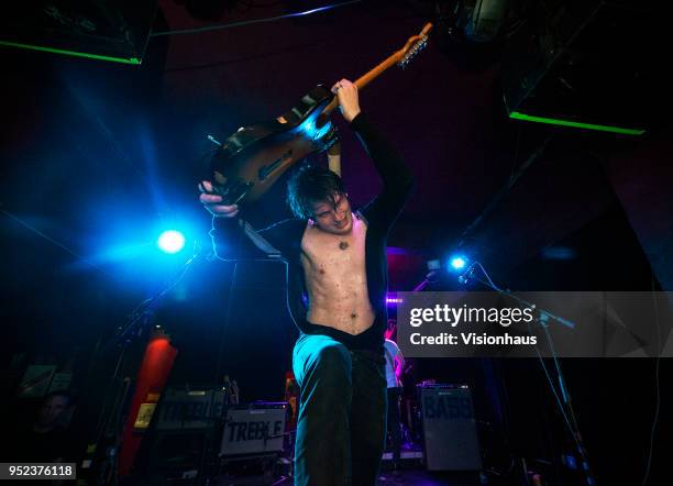 Trampolene with lead singer Jack Jones perform at the Night and Day Cafe on April 26, 2018 in Manchester, England.