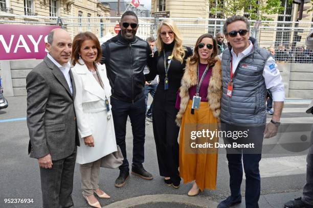 Qatar Airways CEO Akbar Al Baker, guest, Idris Elba, Elaine Irwin, Ana Aznar Botella and Formula E CEO Alejandro Agag attend the ABB FIA Formula E...