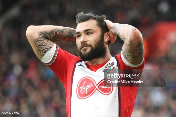 Charlie Austin of Southampton reacts during the Premier League match between Southampton and AFC Bournemouth at St Mary's Stadium on April 28, 2018...