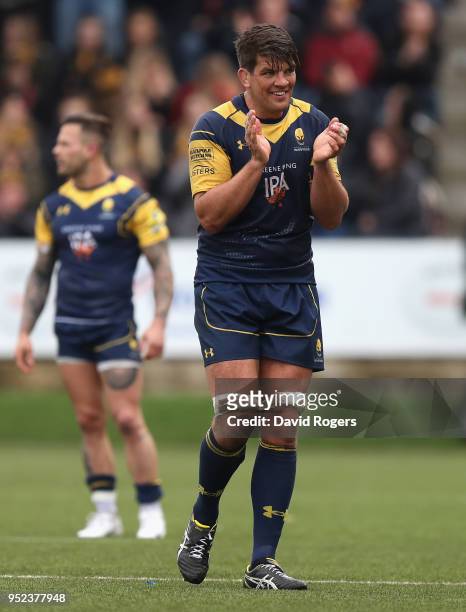 Donncha O'Callaghan, the Worcester Warriors captain, walks off the pitch after making his final appearance before retiring from rugby union during...