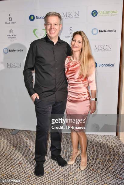 Frank Thelen and his wife Nathalie Thelen-Sattler attend the Leon Heart Foundation Charity Dinner at Hotel Adlon Kempinski on April 20, 2018 in...