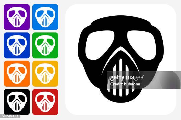 paintball mask icon square button set - paintball stock illustrations