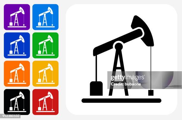 oil drill icon square button set - hydraulic fracturing icons stock illustrations