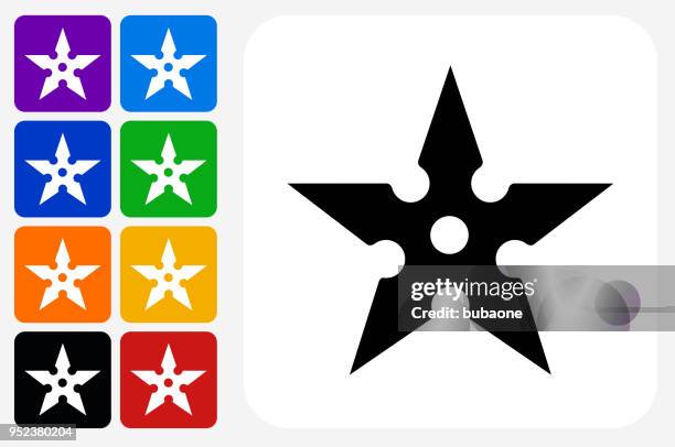 shuriken icon square button set - throwing star stock illustrations