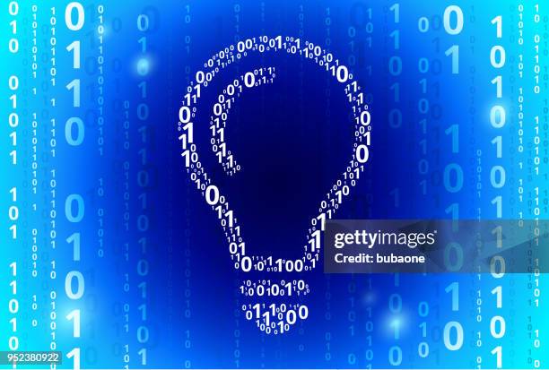 lightbulb idea binary code blue vector pattern background - binary code lightbulb stock illustrations