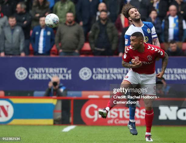 Blackburn Rovers' Charlie Mulgrew and Charlton Athletic's Josh Magennis during the Sky Bet League One match between Charlton Athletic and Blackburn...