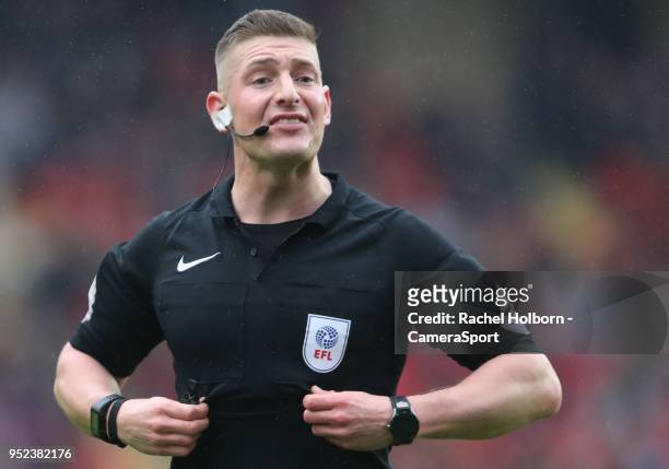 Match Referee Robert Jones during the Sky Bet League One match between Charlton Athletic and Blackburn Rovers at The Valley on April 28, 2018 in...