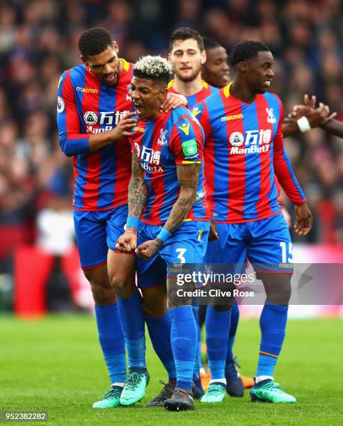 Patrick van Aanholt of Crystal Palace celebrates after scoring his sides fourth goal during the Premier League match between Crystal Palace and...