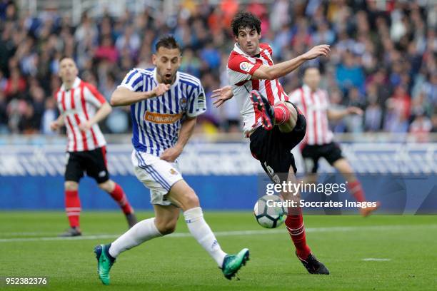 Mikel San Jose of Athletic Bilbao during the La Liga Santander match between Real Sociedad v Athletic de Bilbao at the Estadio Anoeta on April 28,...