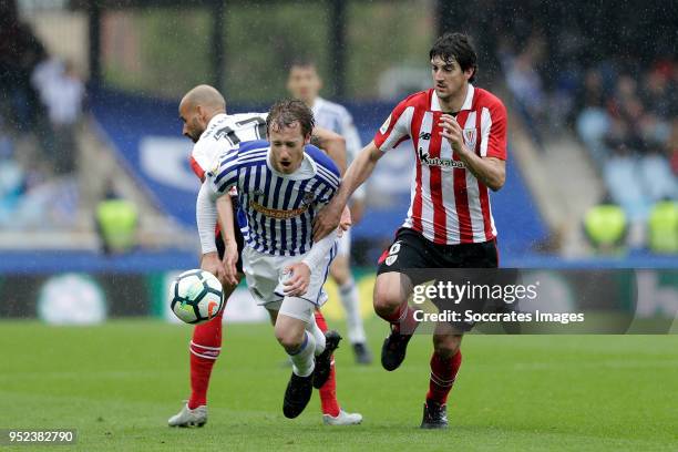 De la Bella of Real Sociedad, Mikel San Jose of Athletic Bilbao during the La Liga Santander match between Real Sociedad v Athletic de Bilbao at the...