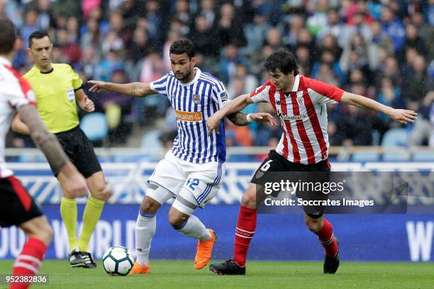 Willian Jose of Real Sociedad, Mikel San Jose of Athletic Bilbao during the La Liga Santander match between Real Sociedad v Athletic de Bilbao at the...