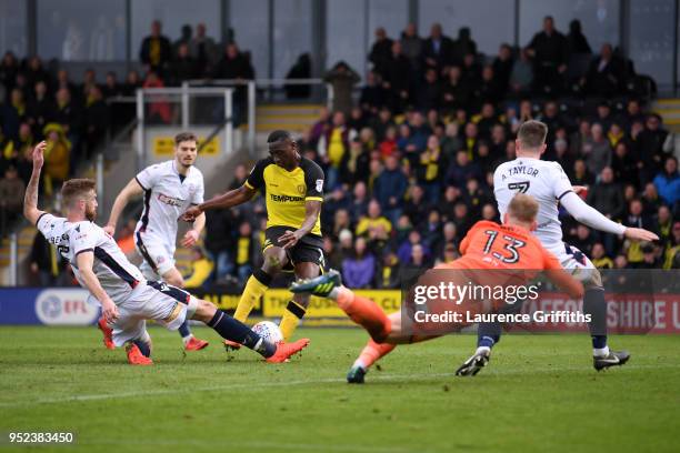 Lucas Akins of Burton Albion shoots and misses during the Sky Bet Championship match between Burton Albion and Bolton Wanderers at Pirelli Stadium on...