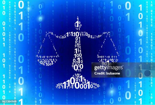 justiz-balance-binary code blau vektor muster hintergrund - legal proceeding stock-grafiken, -clipart, -cartoons und -symbole