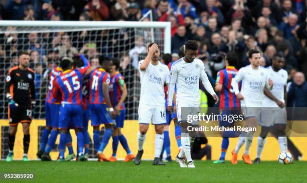 Demarai Gray of Leicester City looks dejected during the Premier League match between Crystal Palace and Leicester City at Selhurst Park on April 28,...