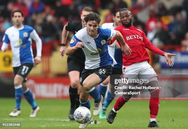 Blackburn Rovers' Lewis Travis during the Sky Bet League One match between Charlton Athletic and Blackburn Rovers at The Valley on April 28, 2018 in...