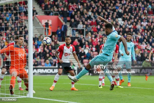 Joshua King of Bournemouth scores a goal to make it 1-1 during the Premier League match between Southampton and AFC Bournemouth at St Mary's Stadium...