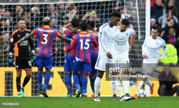 Demarai Gray of Leicester City looks dejected during the Premier League match between Crystal Palace and Leicester City at Selhurst Park on April 28,...