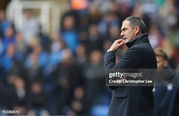 Manager Paul Clement of Reading looks in thought during the Sky Bet Championship match between Reading and Ipswich Town at Madejski Stadium on April...