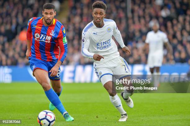 Demarai Gray of Leicester City in action with Ruben Loftus-Cheek of Crystal Palace during the Premier League match between Crystal Palace and...