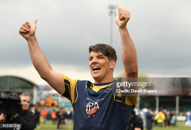 Donncha O'Callaghan, the Worcester Warriors captain, acknowledges the applause from the crowd after making his final appearance before retiring from...