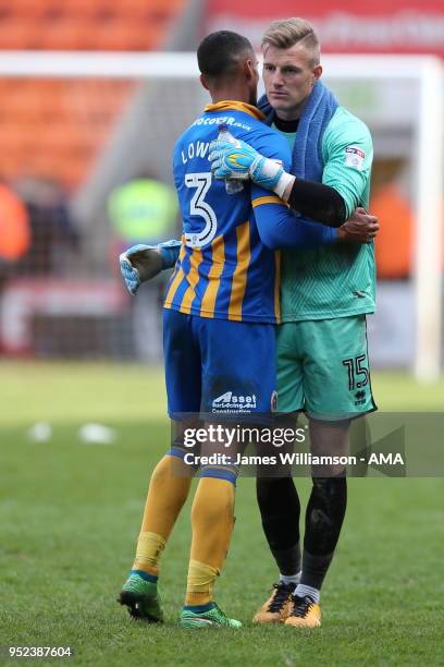 Max Lowe of Shrewbury Town and Craig MacGillivray of Shrewsbury Town