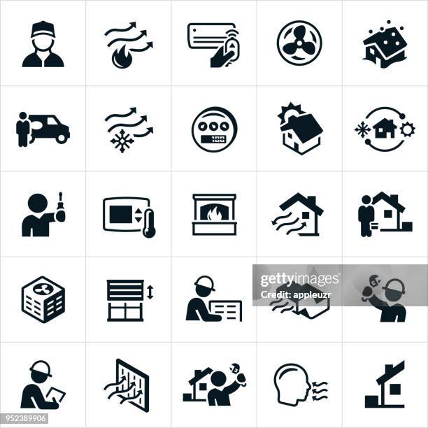 stockillustraties, clipart, cartoons en iconen met verwarming en airconditioning pictogrammen - service technician icon