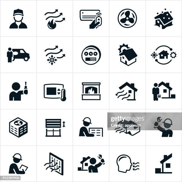 stockillustraties, clipart, cartoons en iconen met verwarming en airconditioning pictogrammen - luchtkanaal