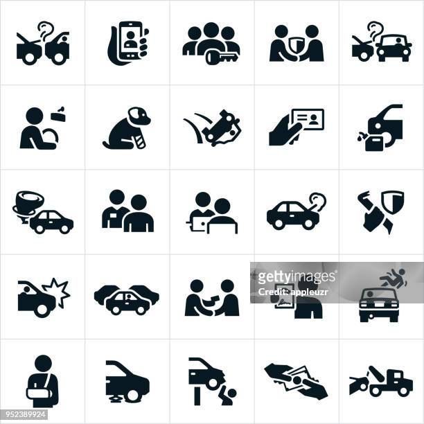 illustrazioni stock, clip art, cartoni animati e icone di tendenza di icone di assicurazione automatica - accident icon