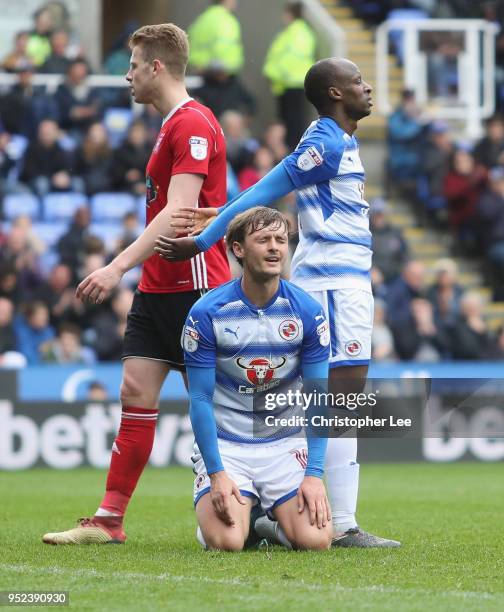 John Swift of Reading on his knees after he misses a good chance to score during the Sky Bet Championship match between Reading and Ipswich Town at...