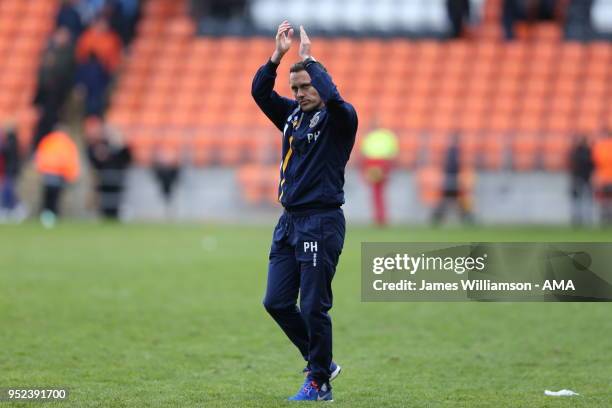 Shrewsbury Town manager Paul Hurst during the Sky Bet League One match between Blackpool and Shrewsbury Town at Bloomfield Road on April 28, 2018 in...