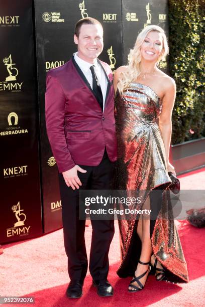 Jared Safier and Tara Talkington attend the 2018 Daytime Creative Arts Emmy Awards at Pasadena Civic Center on April 27, 2018 in Pasadena, Texas.