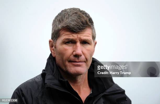 Rob Baxter, Head Coach of Exeter Chiefs during the Aviva Premiership match between Exeter Chiefs and Sale Sharks at Sandy Park on April 28, 2018 in...