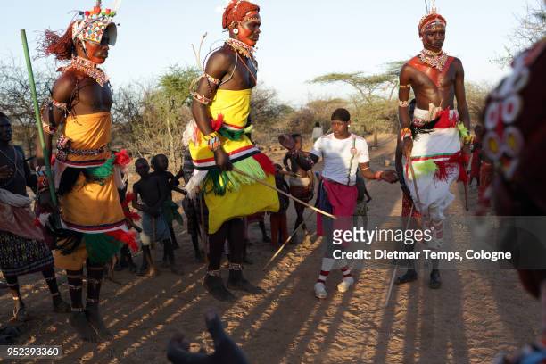 samburu warriors at a wedding ceremony, kenya - a samburu moran stock pictures, royalty-free photos & images