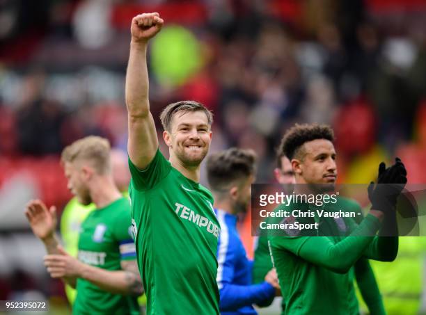 Preston North End's Paul Huntington celebrates following the Sky Bet Championship match between Sheffield United and Preston North End at Bramall...