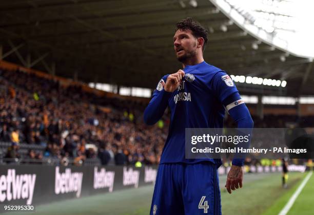 Cardiff City's Sean Morrison celebrates scoring his side's second goal of the game during the Sky Bet Championship match at the KCOM Stadium, Hull.