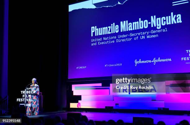 Phumzile Mlambo-Ngcuka speaks onstage at "Time's Up" during the 2018 Tribeca Film Festival at Spring Studios on April 28, 2018 in New York City.