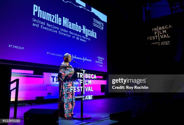 Phumzile Mlambo-Ngcuka speaks onstage at "Time's Up" during the 2018 Tribeca Film Festival at Spring Studios on April 28, 2018 in New York City.