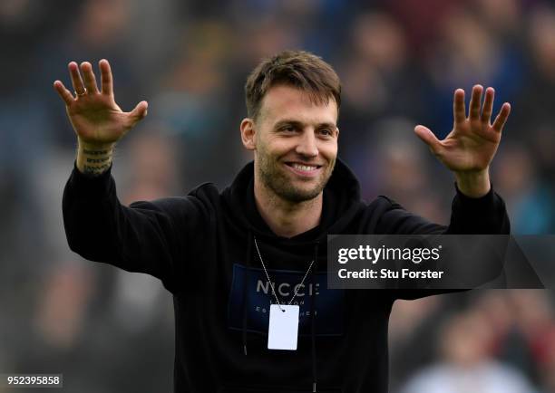 Former Swansea City player Michu looks on the pitch prior to the Premier League match between Swansea City and Chelsea at Liberty Stadium on April...
