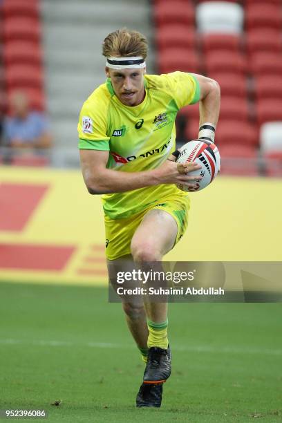 Ben O'Donnell of Australia in action during the 2018 Singapore Sevens Pool D match between Scotland and Australia at National Stadium on April 28,...