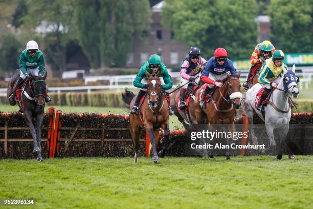 Nico de Boinville riding Call Me Lord on their way to winning The bet365 Select Hurdle Race at Sandown Park racecourse on April 28, 2018 in Esher,...