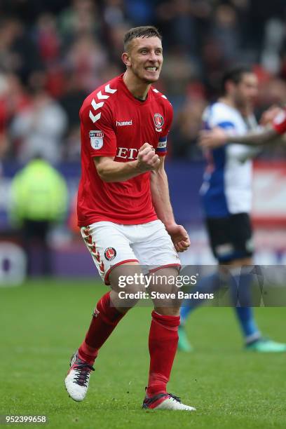 Jason Pearce of Charlton Athletic celebrates their victory after the Sky Bet League One match between Charlton Athletic and Blackburn Rovers at The...