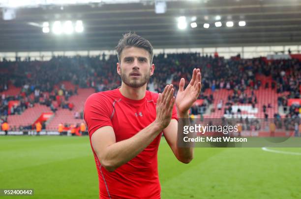 Wesley Hoedt of Southampton during the Premier League match between Southampton and AFC Bournemouth at St Mary's Stadium on April 28, 2018 in...