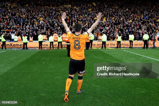 Ruben Neves of Wolverhampton Wanderers shows appreciation to the fans following the Sky Bet Championship match between Wolverhampton Wanderers and...