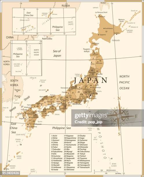 25 - japan  - vintage golden 10 - japan map stock illustrations