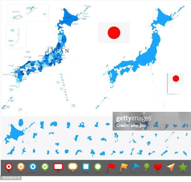 29 - japan - blue and pieces 10 - hokkaido map stock illustrations