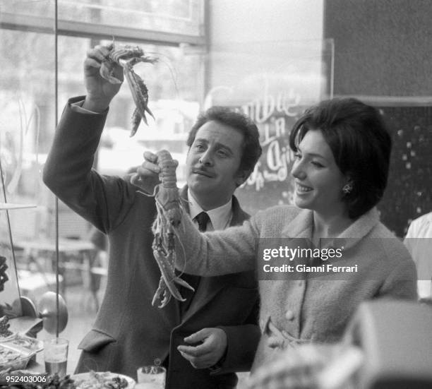 Italian singer Domenico Modugno with his wife Franca Gandolfi Madridd, Spain.