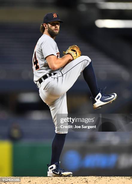 Daniel Norris of the Detroit Tigers pitches during game two of a doubleheader against the Pittsburgh Pirates at PNC Park on April 25, 2018 in...