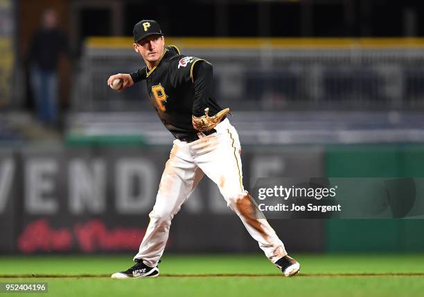 David Freese of the Pittsburgh Pirates in action during game two of a doubleheader against the Detroit Tigers at PNC Park on April 25, 2018 in...