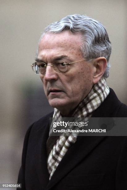 Jean Arthuis arrives for the funeral of French politician, Philippe Seguin, at the Saint-Louis-des-Invalides Church in Paris.